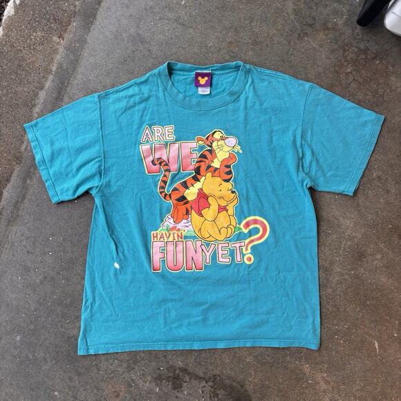 Winnie The Pooh Bright Teal Blue Vintage 90s T-shirt Tigger Graphic Disney Large - Picture 1 of 7